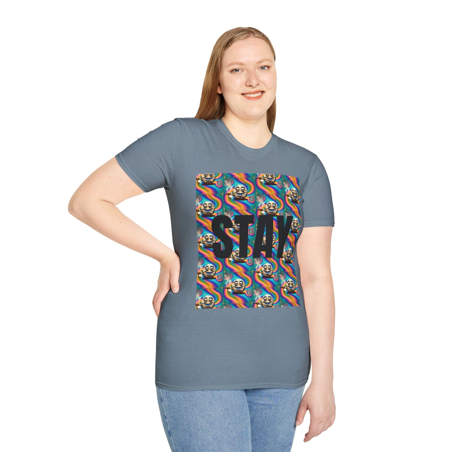 Stay Stoned Unisex Softstyle T-Shirt - Retro Vibe Graphic Tee for Fun Gatherings