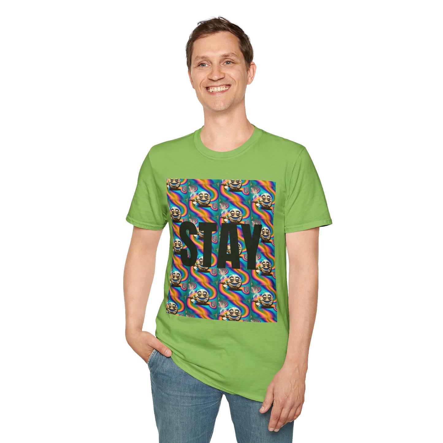 Stay Stoned Unisex Softstyle T-Shirt - Retro Vibe Graphic Tee for Fun Gatherings