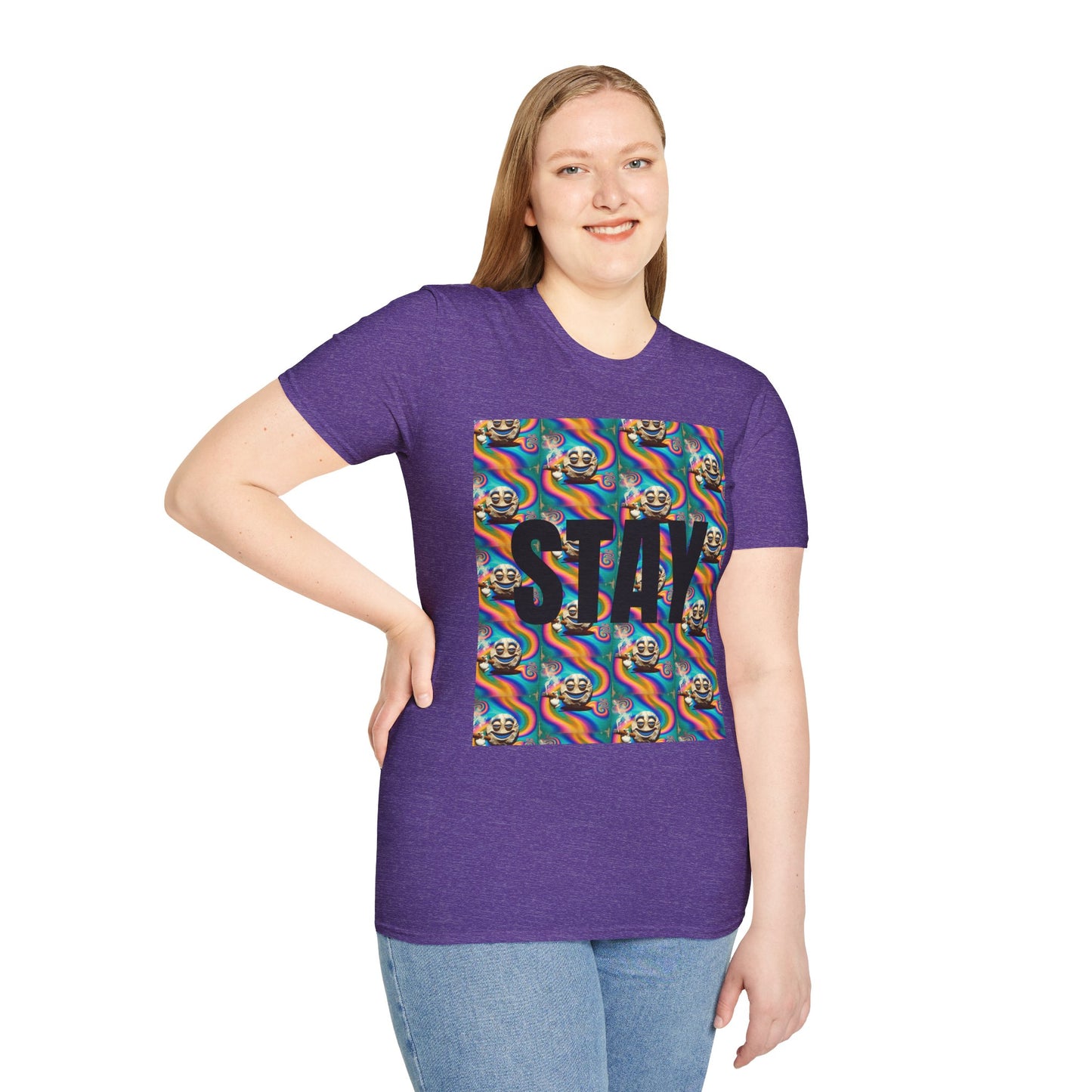 Stay Stoned Unisex Softstyle T-Shirt - Retro Vibe Graphic Tee for Fun Gatherings