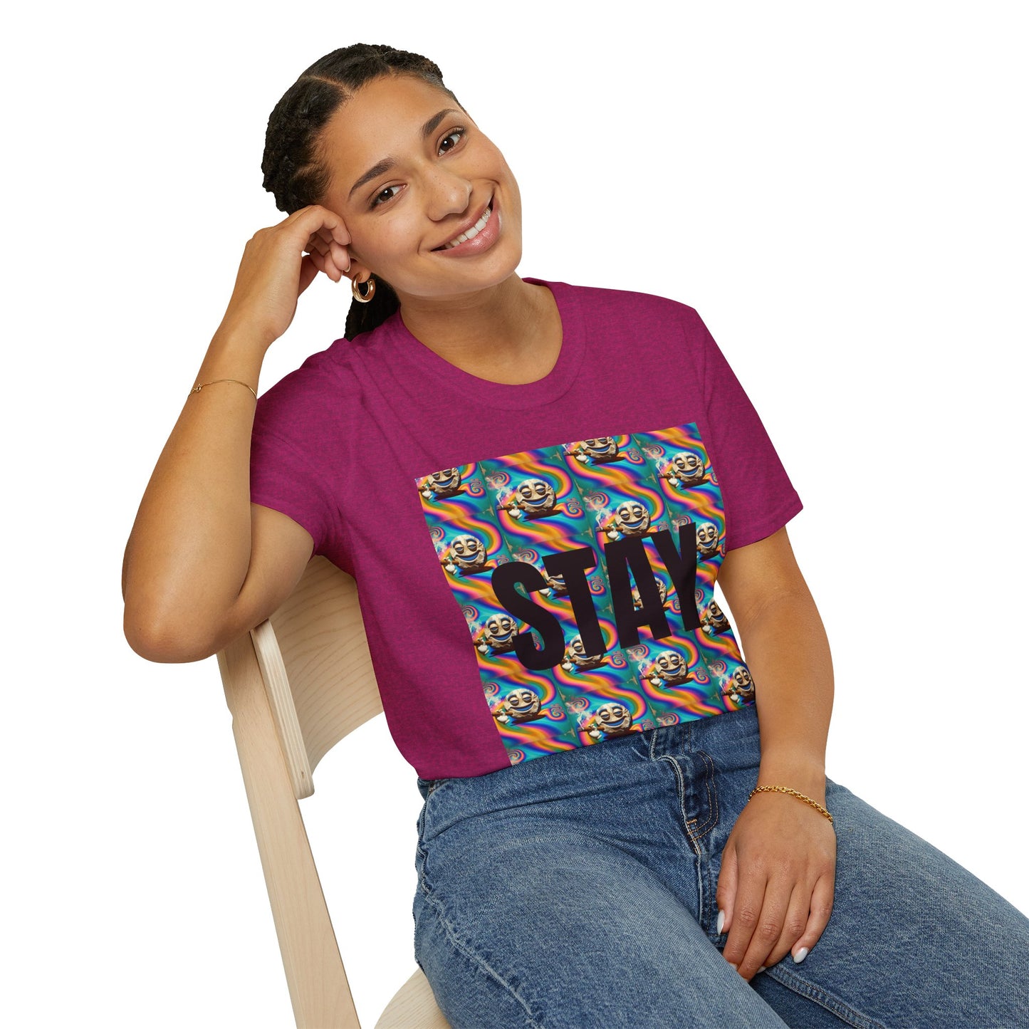 Stay Stoned Unisex Softstyle T-Shirt - Retro Vibe Graphic Tee for Fun Gatherings