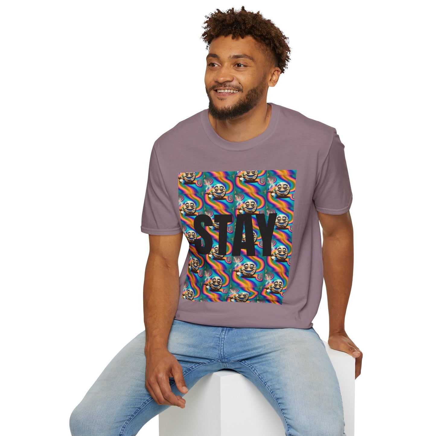 Stay Stoned Unisex Softstyle T-Shirt - Retro Vibe Graphic Tee for Fun Gatherings