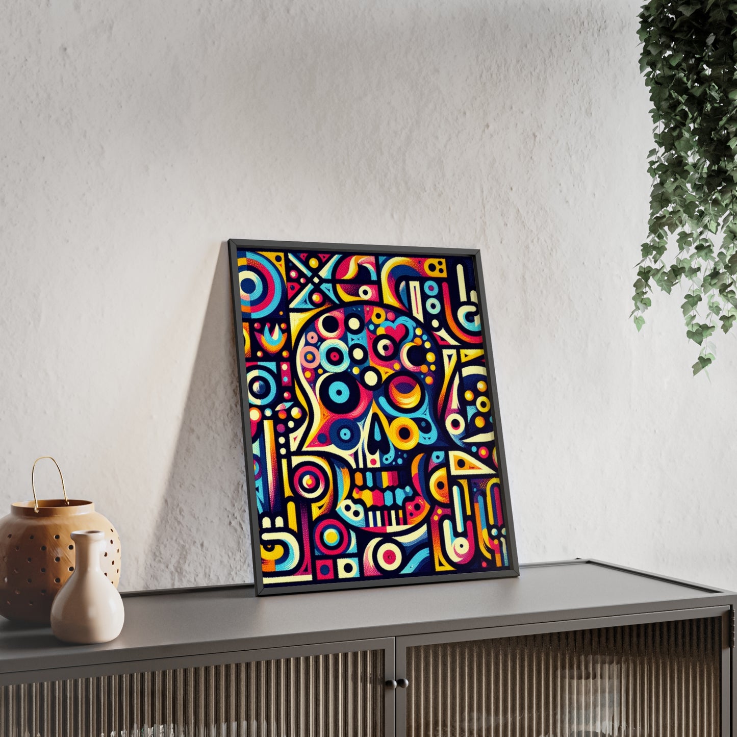 Skull Rock N Roll Posters with Wooden Frame