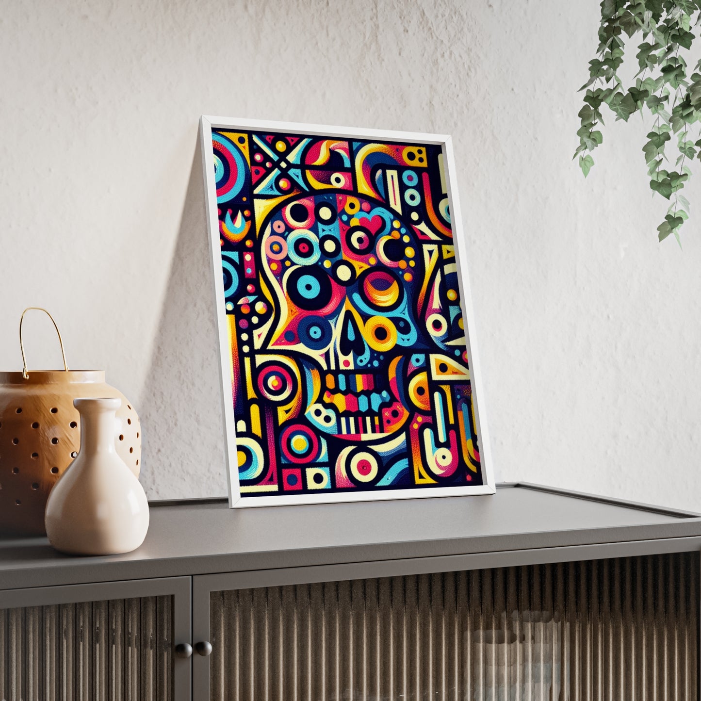Skull Rock N Roll Posters with Wooden Frame