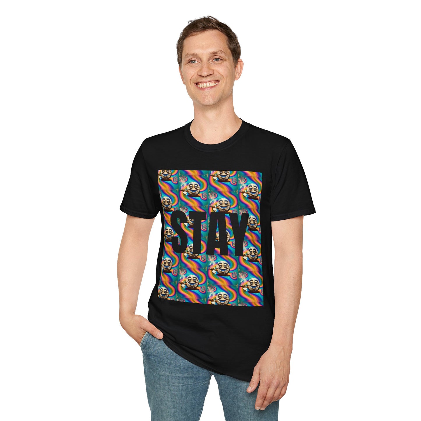 Stay Stoned Unisex Softstyle T-Shirt - Retro Vibe Graphic Tee for Fun Gatherings