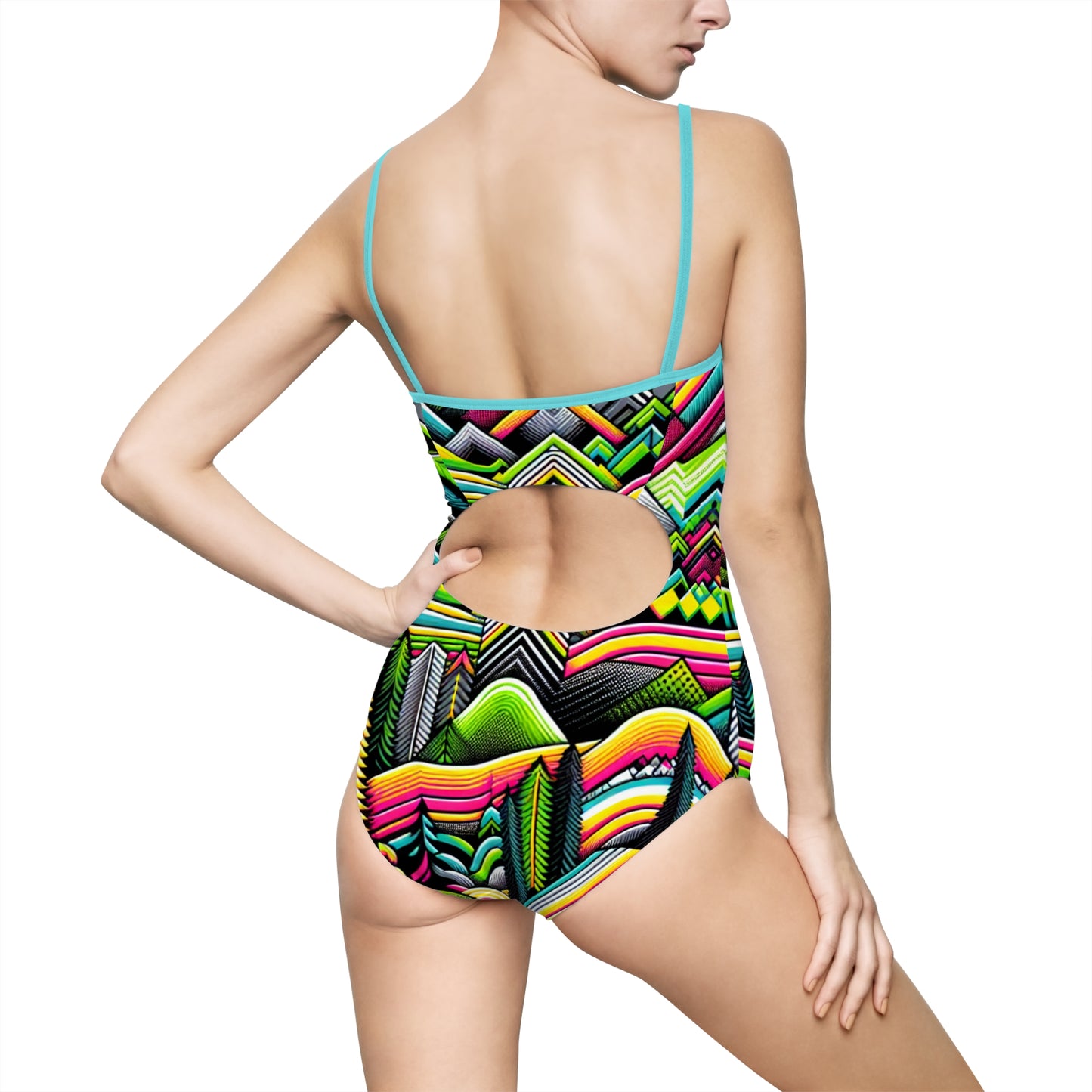Vibrant Geometric Women's One-Piece Swimsuit - Colorful Swimwear for Summer Fun