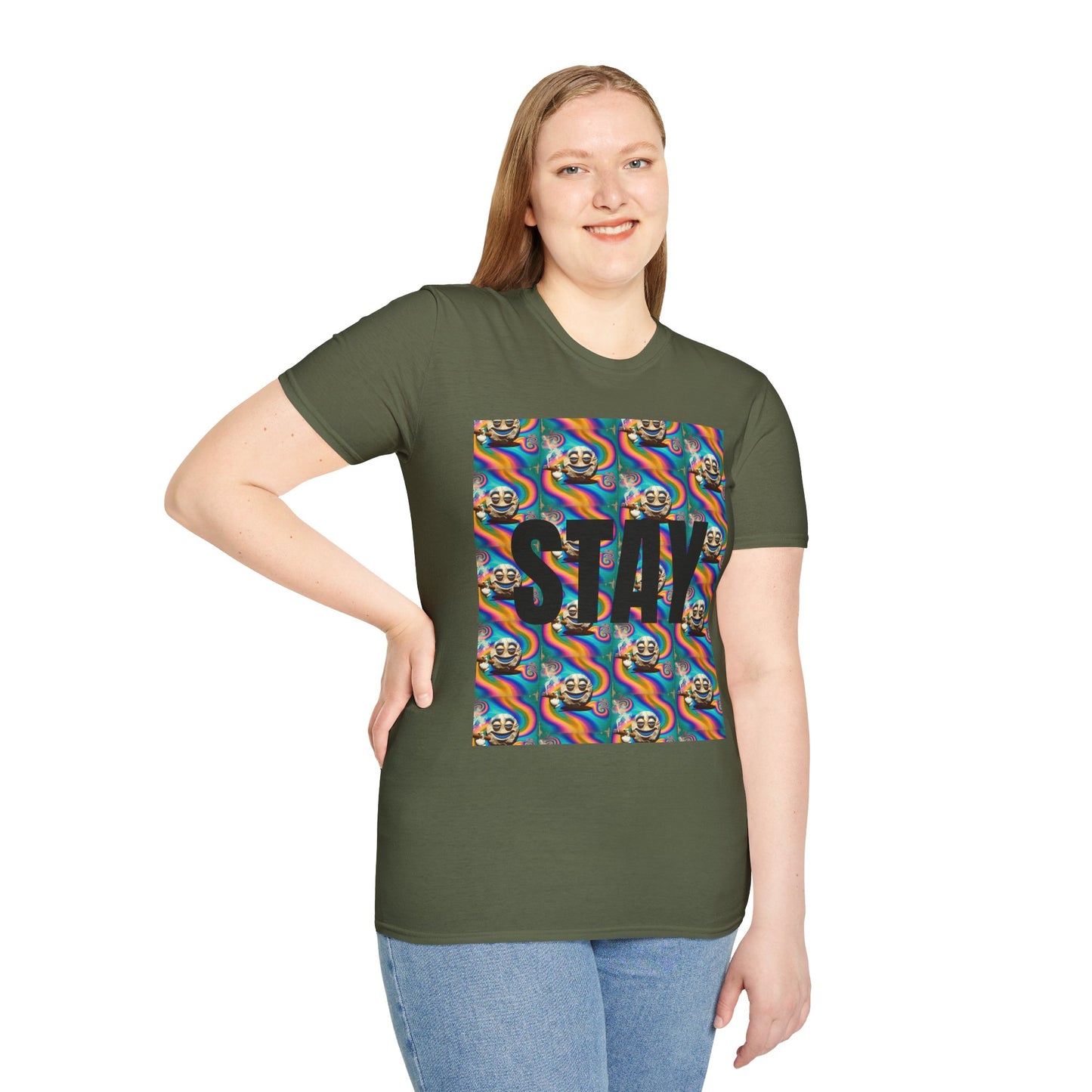 Stay Stoned Unisex Softstyle T-Shirt - Retro Vibe Graphic Tee for Fun Gatherings