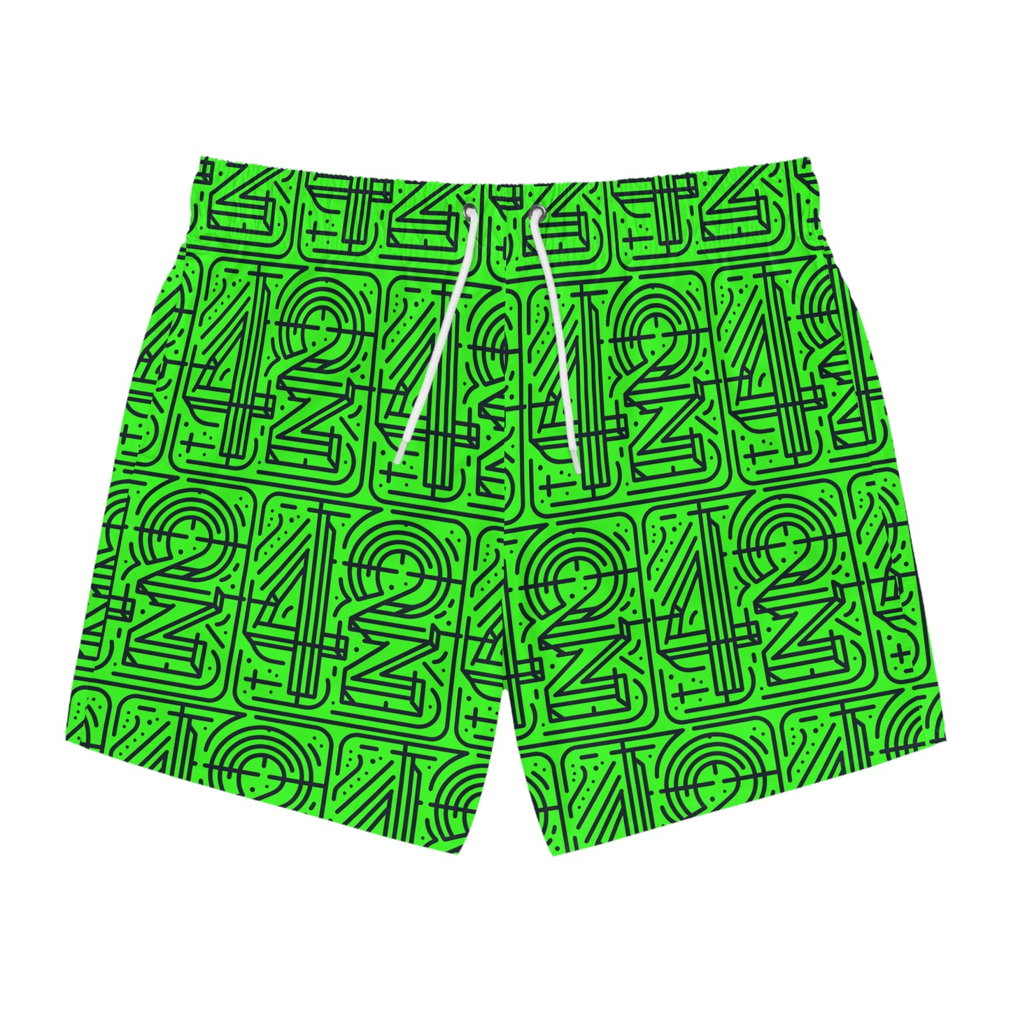 Luminous Green Graphic Swim Trunks - Perfect for Summer Fun!