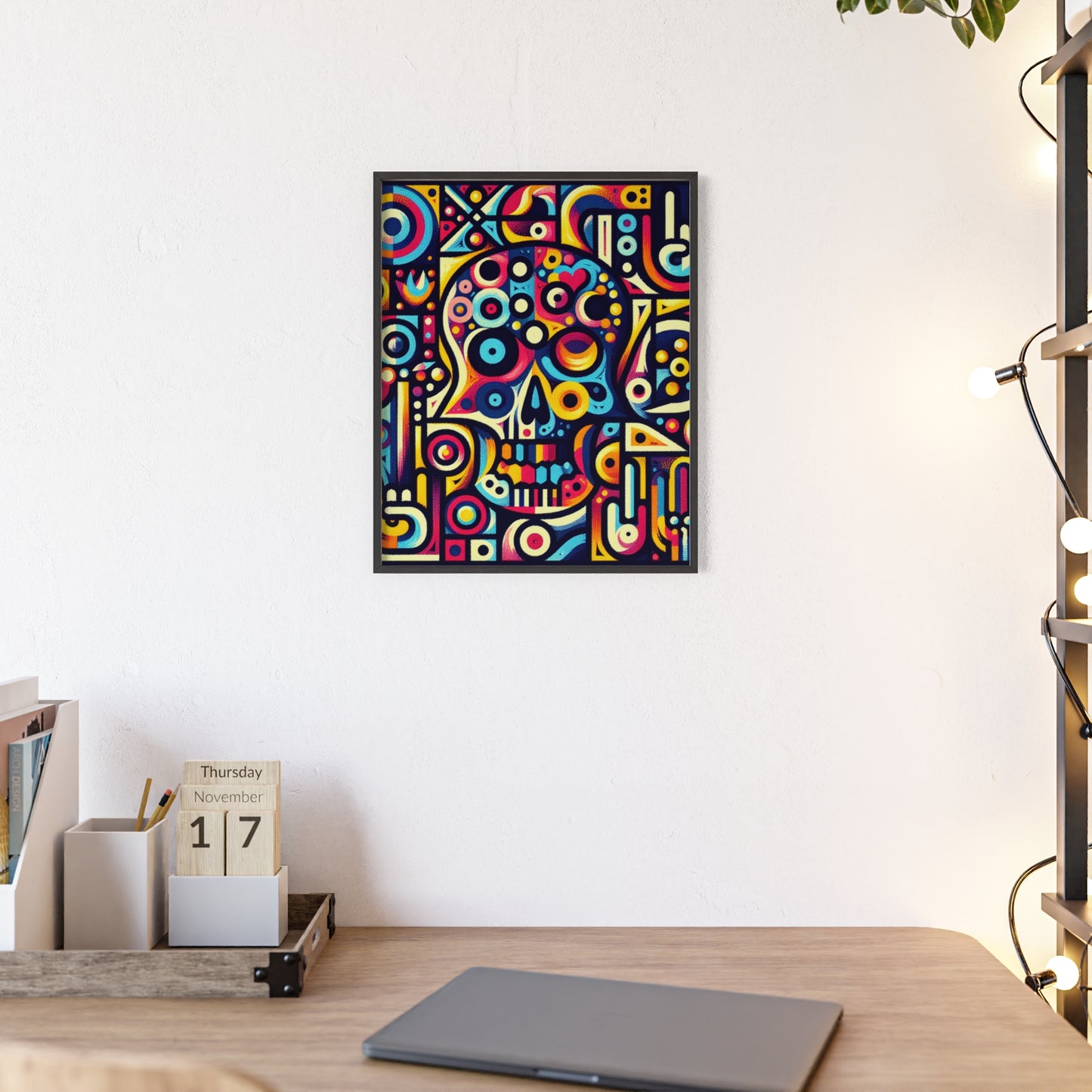 Skull Rock N Roll Posters with Wooden Frame