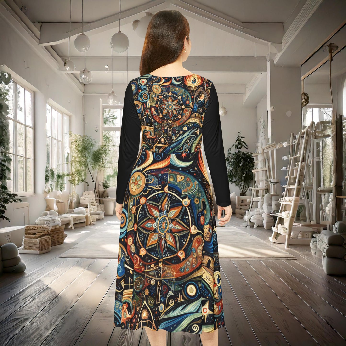 Gothic Women's Long Sleeve Dance Dress (AOP)