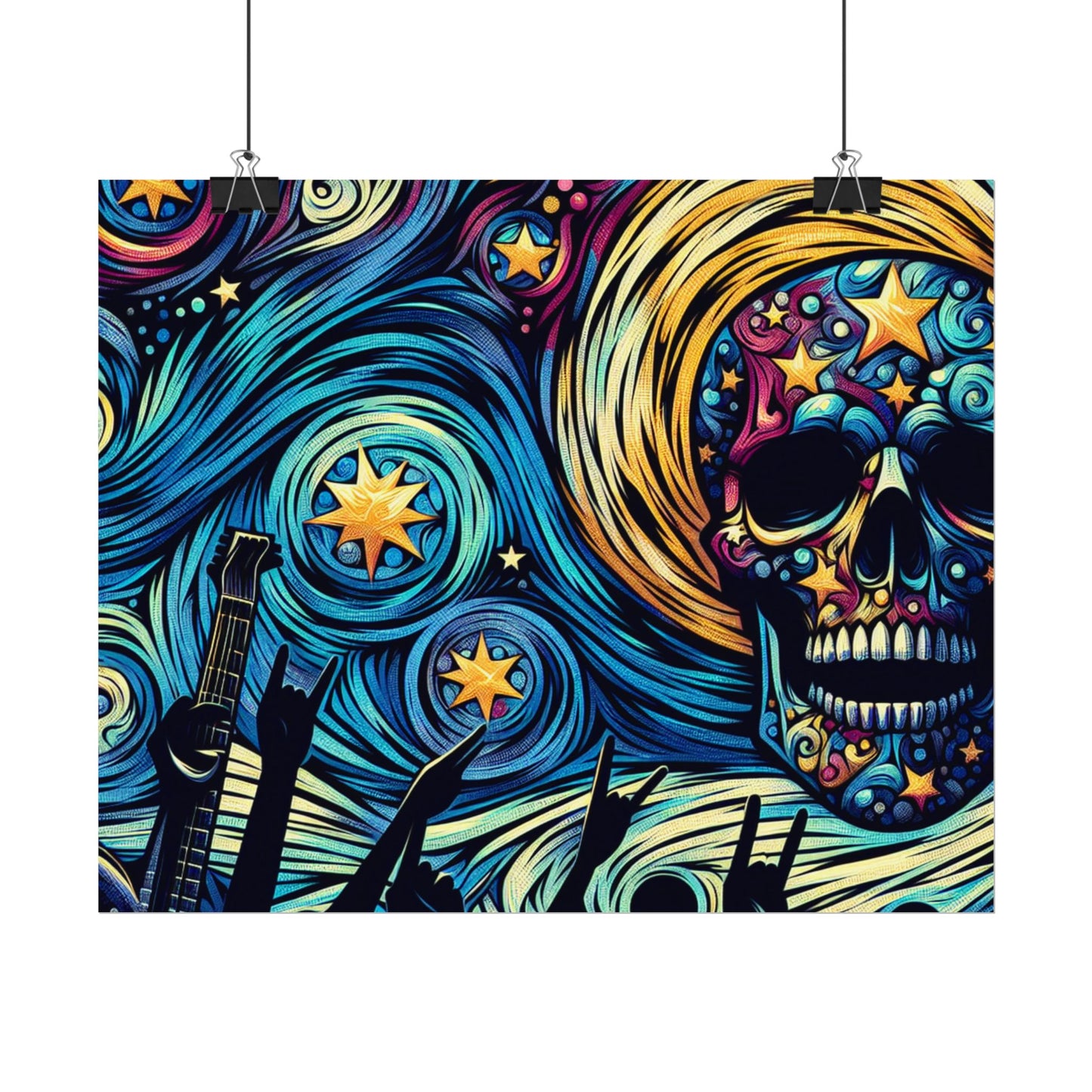 Midnight Rock N Roll Textured Watercolor Matte Posters