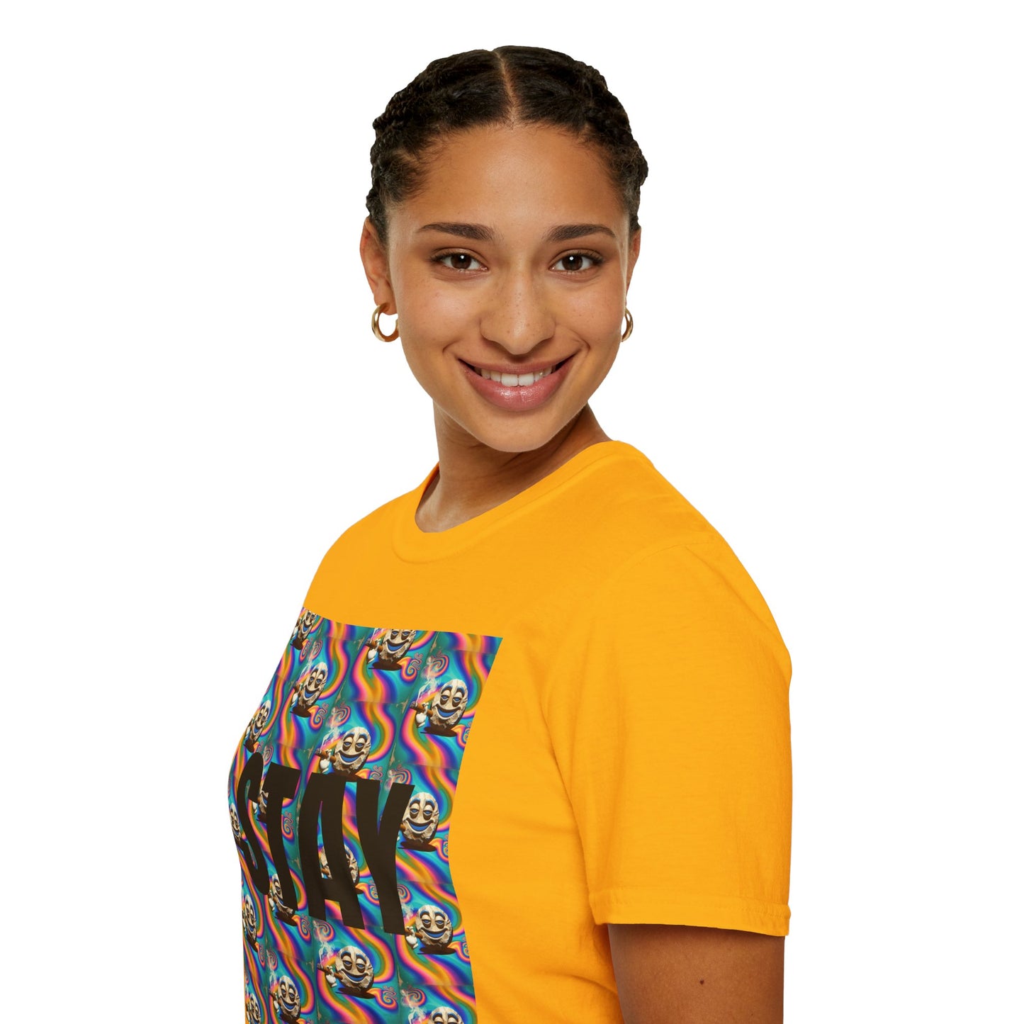 Stay Stoned Unisex Softstyle T-Shirt - Retro Vibe Graphic Tee for Fun Gatherings