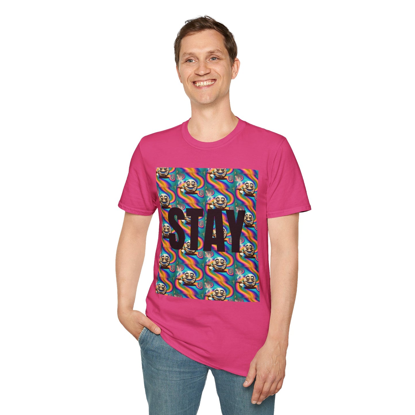 Stay Stoned Unisex Softstyle T-Shirt - Retro Vibe Graphic Tee for Fun Gatherings