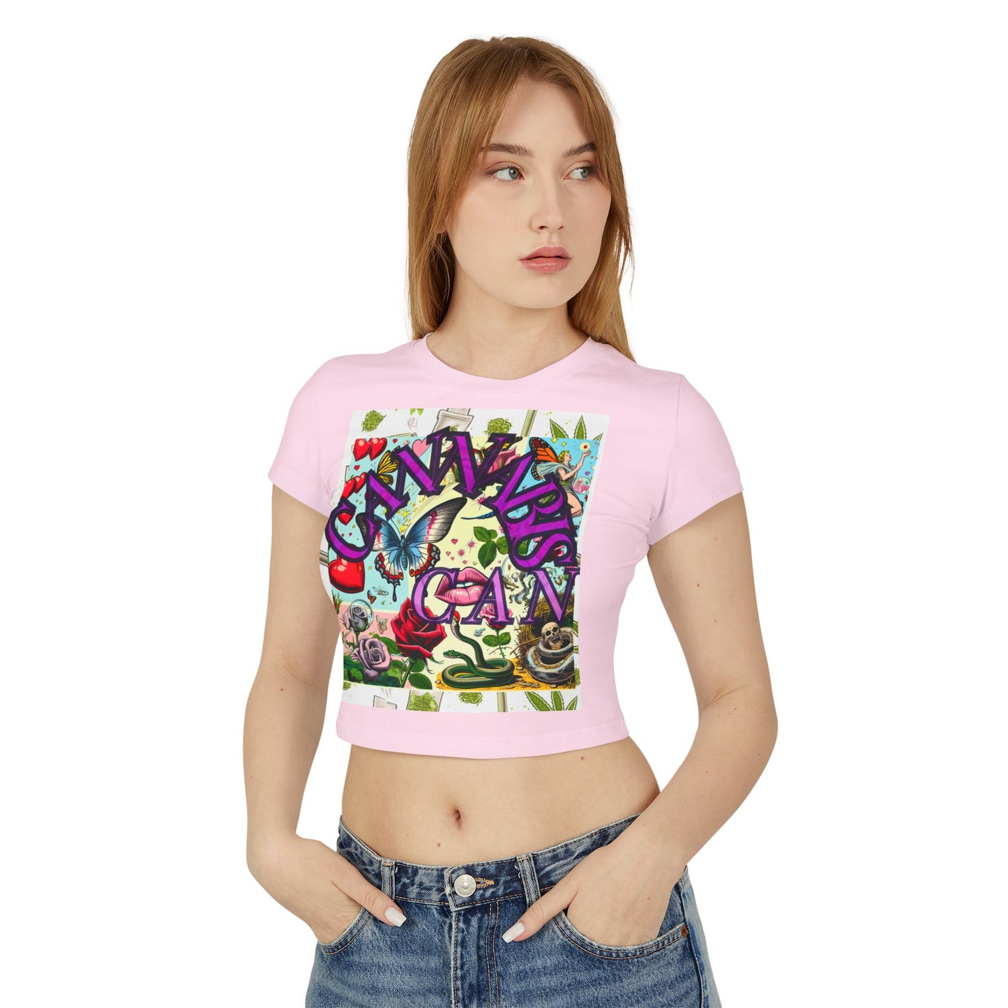 Colorful Graphic Baby Tee for Women - Floral & Butterfly Design