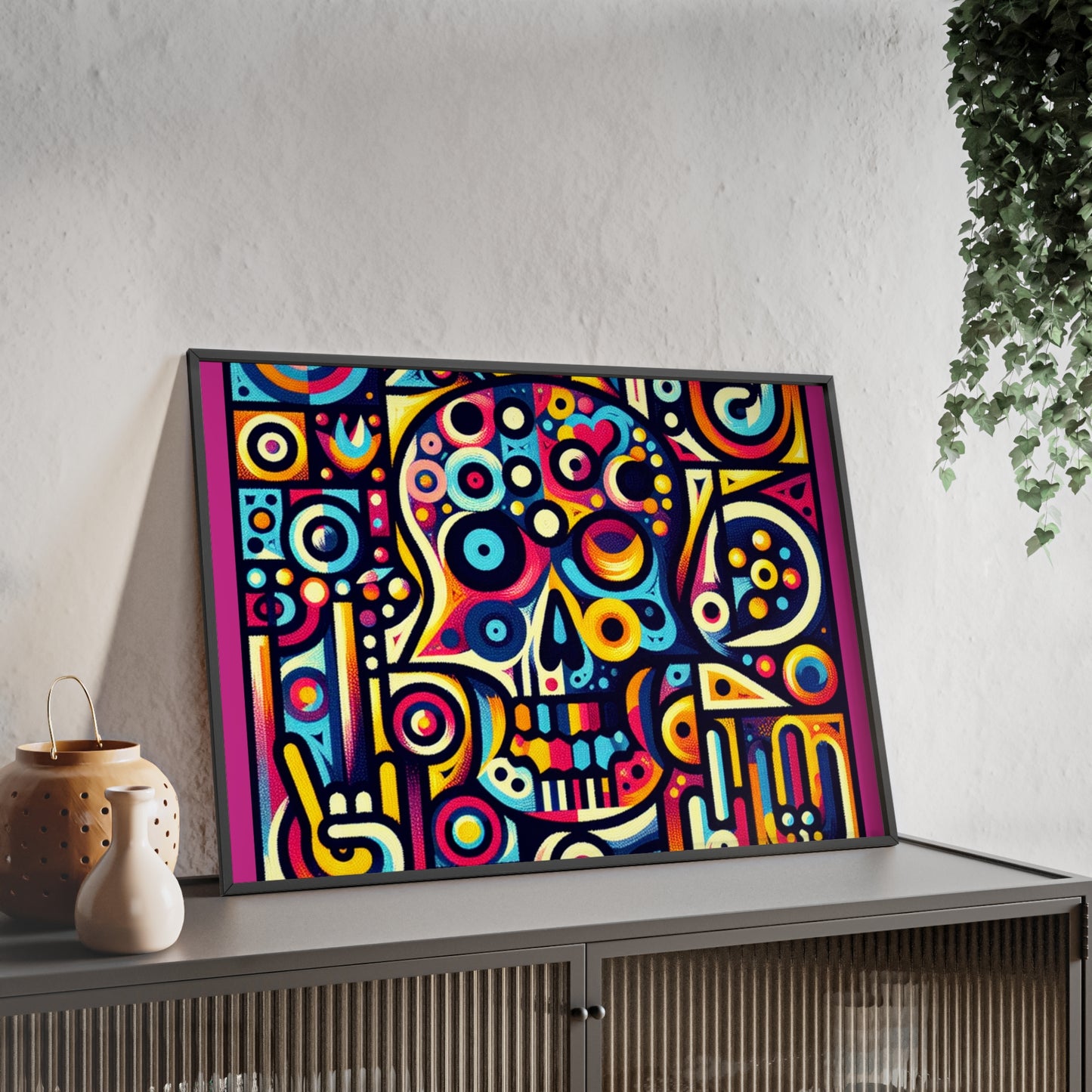 Skull Rock N Roll Posters with Wooden Frame