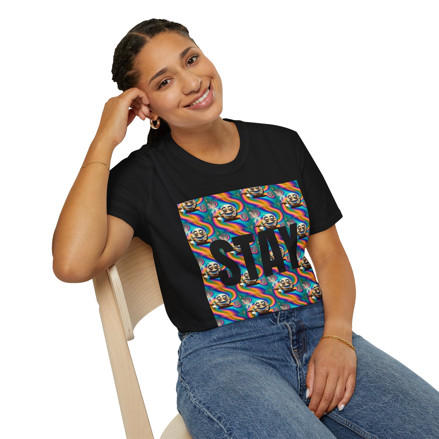 Stay Stoned Unisex Softstyle T-Shirt - Retro Vibe Graphic Tee for Fun Gatherings