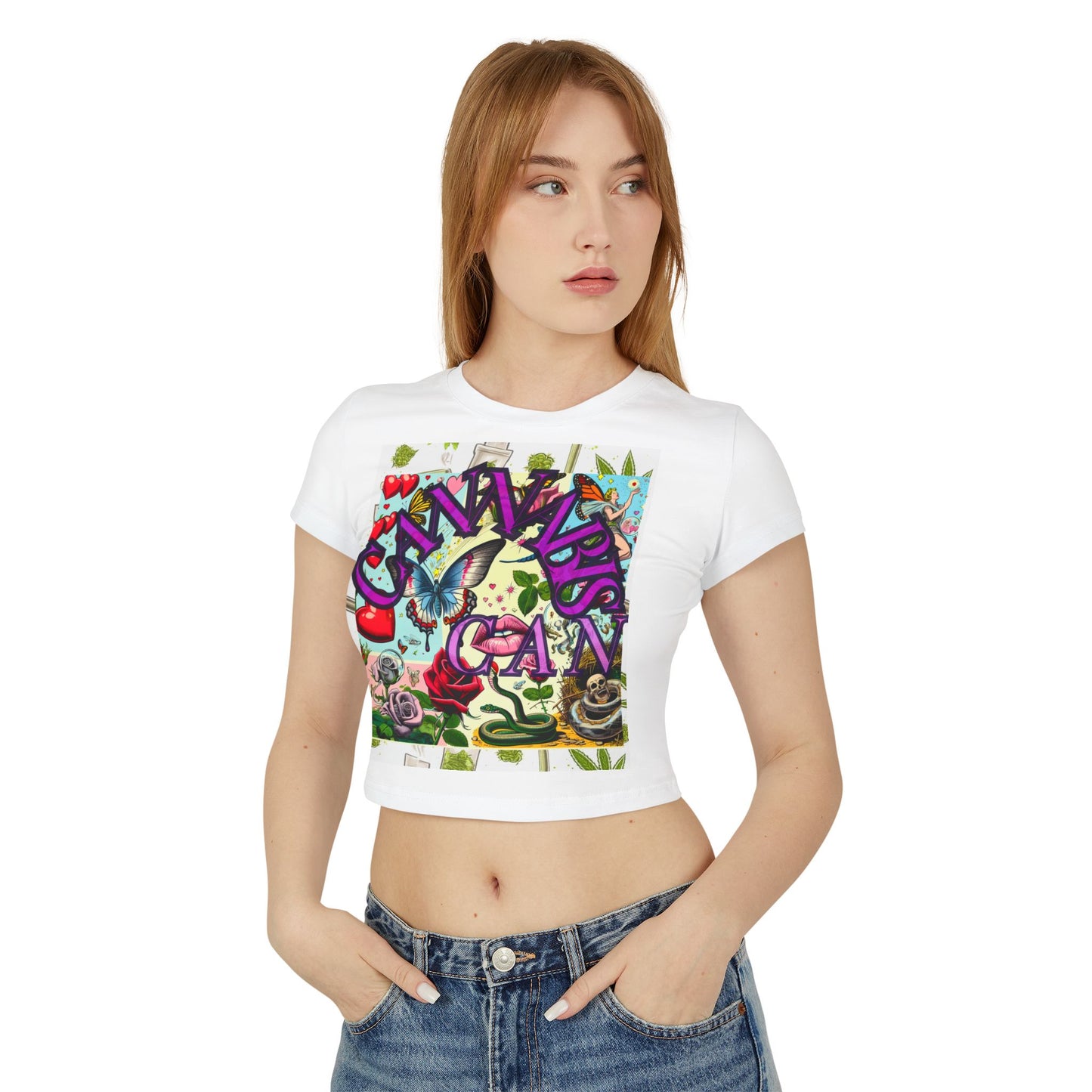 Colorful Graphic Baby Tee for Women - Floral & Butterfly Design