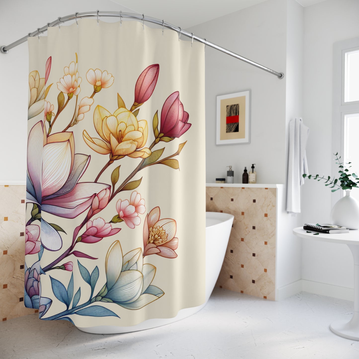 Elegant Floral Shower Curtain - Brighten Your Bathroom with Modern Decor
