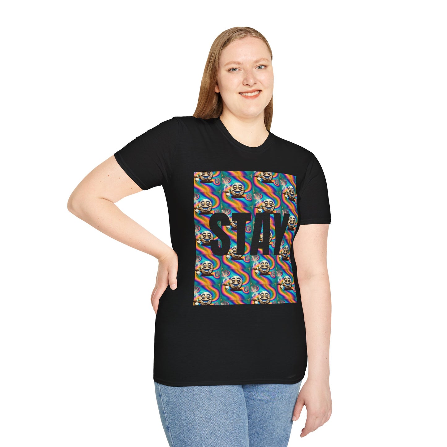 Stay Stoned Unisex Softstyle T-Shirt - Retro Vibe Graphic Tee for Fun Gatherings