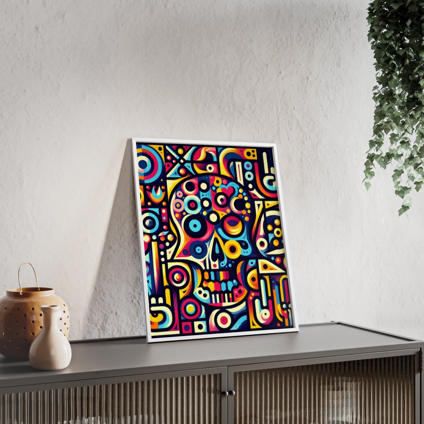 Skull Rock N Roll Posters with Wooden Frame