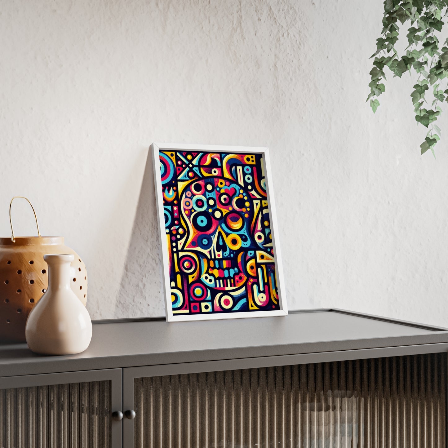 Skull Rock N Roll Posters with Wooden Frame