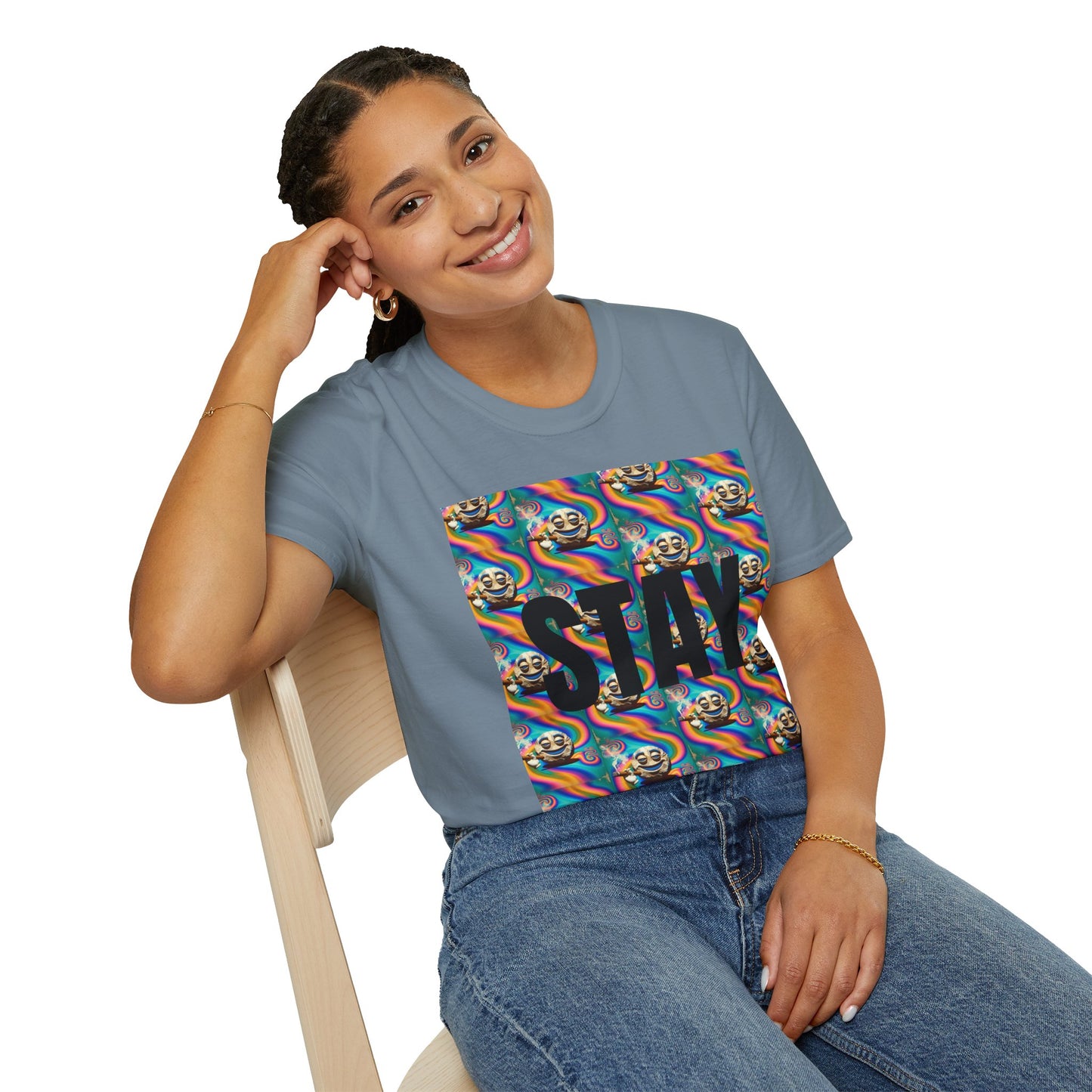 Stay Stoned Unisex Softstyle T-Shirt - Retro Vibe Graphic Tee for Fun Gatherings
