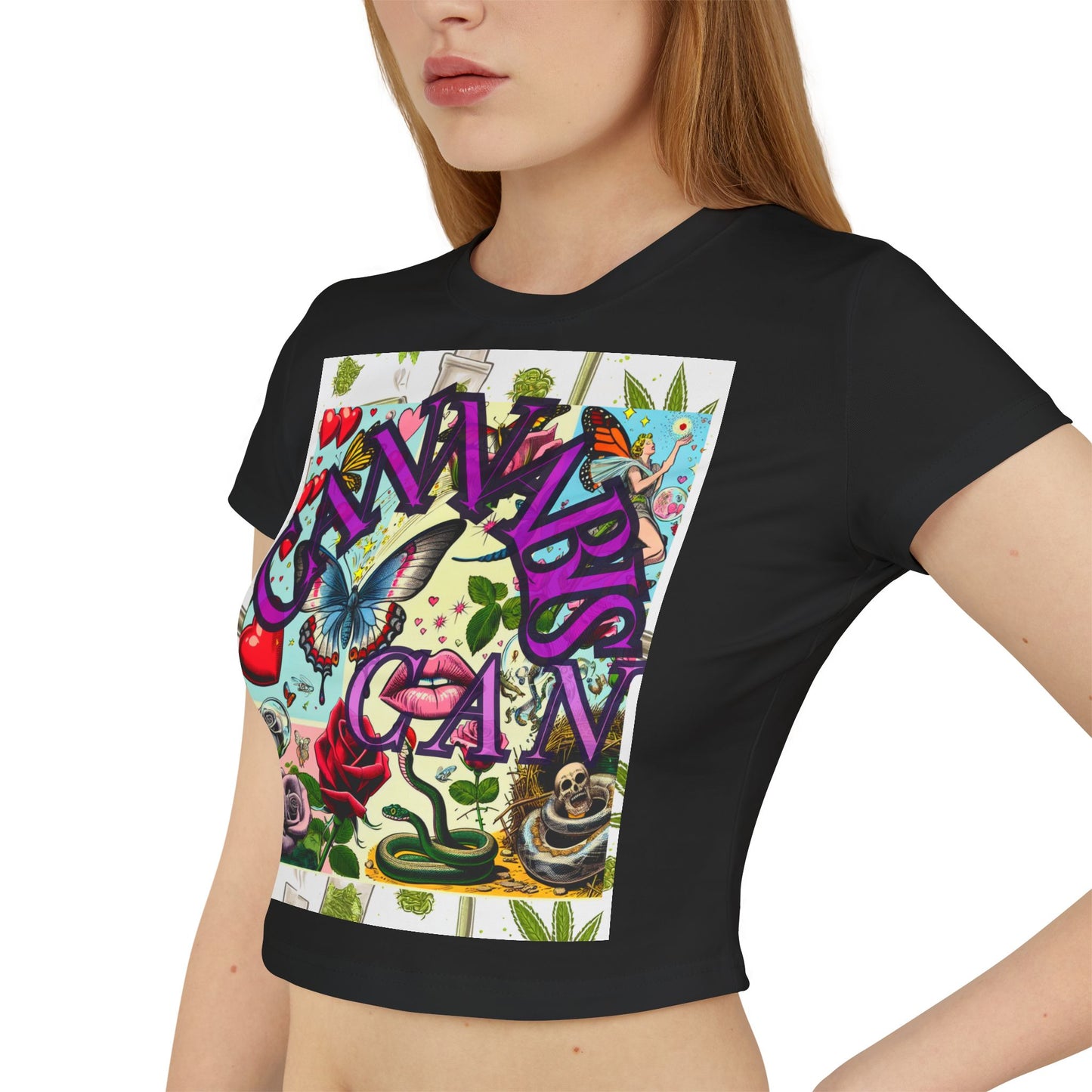 Colorful Graphic Baby Tee for Women - Floral & Butterfly Design