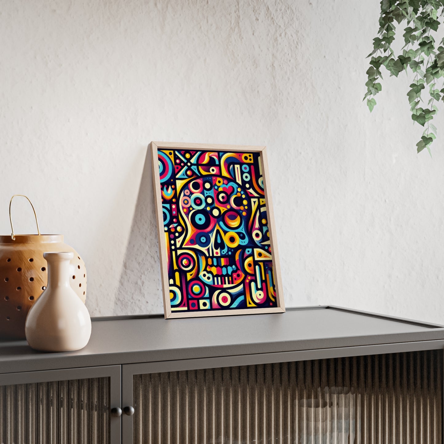 Skull Rock N Roll Posters with Wooden Frame