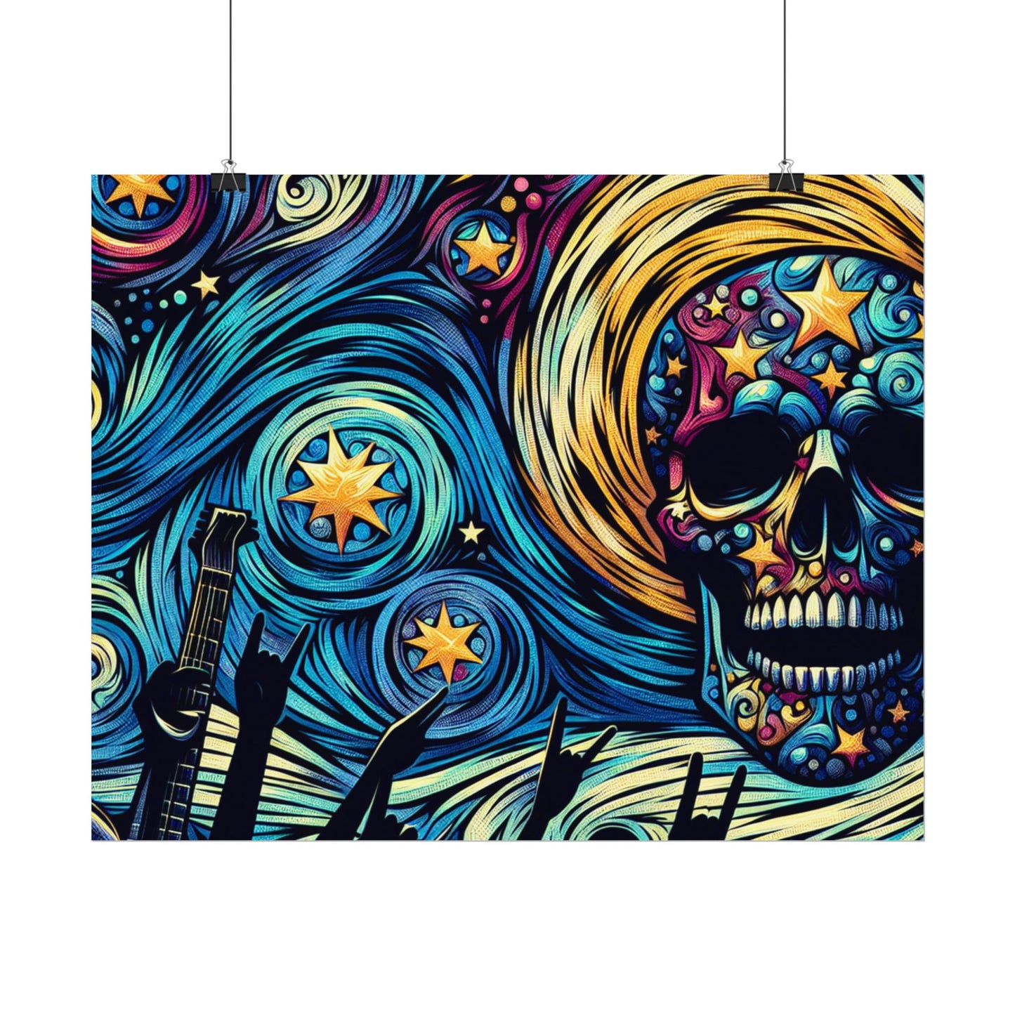 Midnight Rock N Roll Textured Watercolor Matte Posters