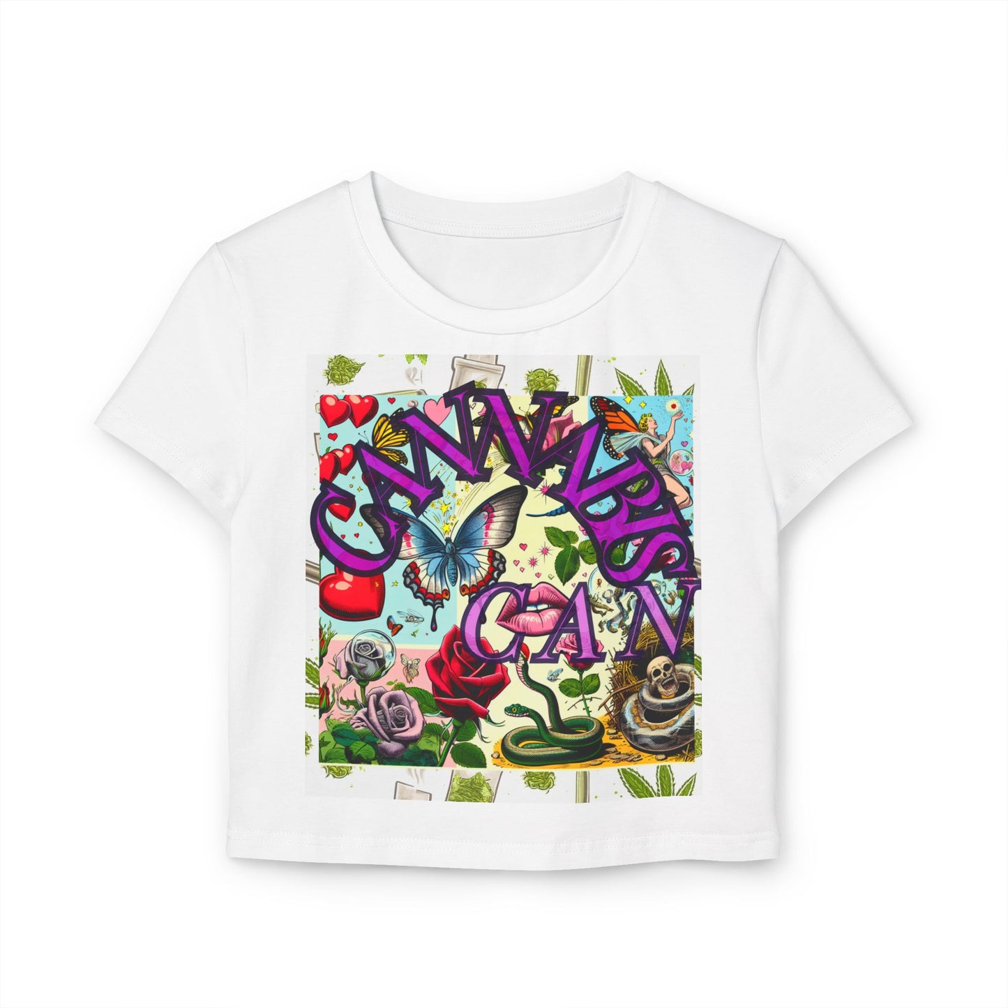 Colorful Graphic Baby Tee for Women - Floral & Butterfly Design