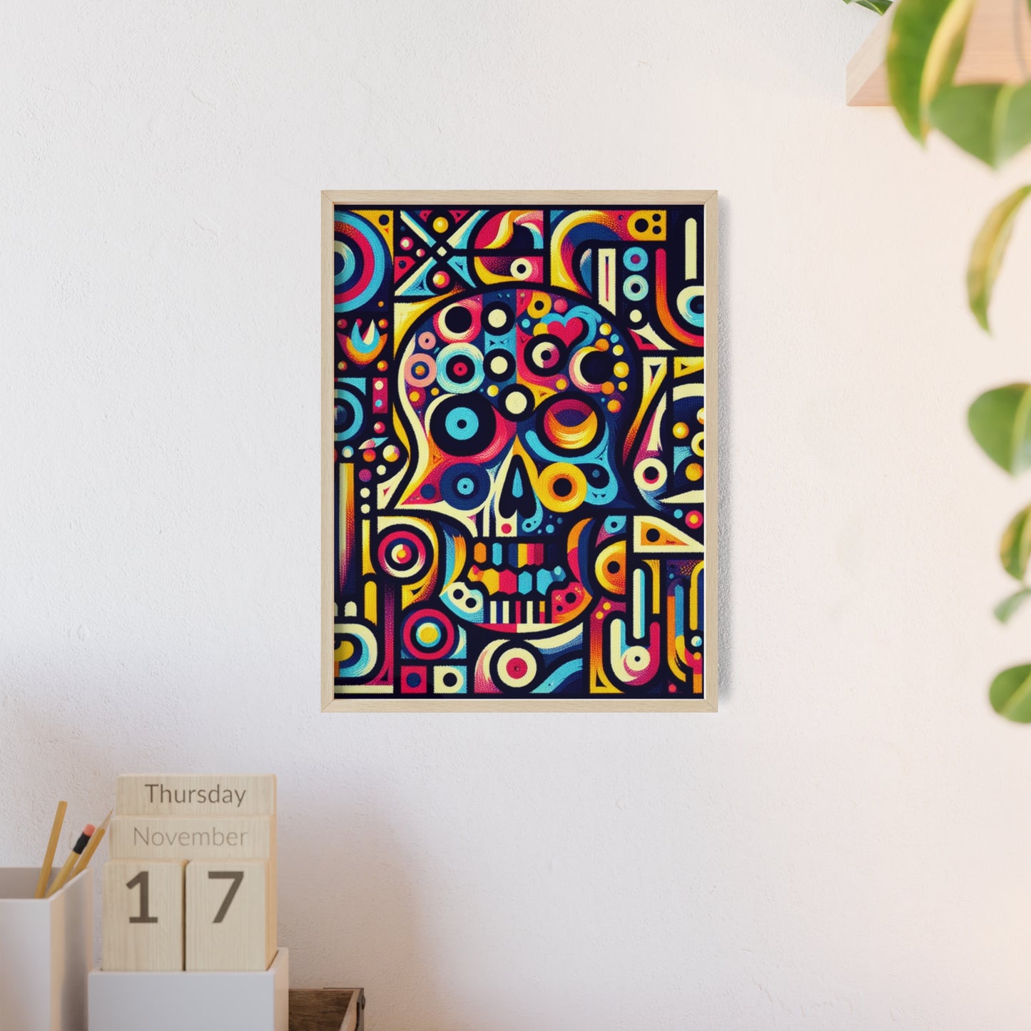 Skull Rock N Roll Posters with Wooden Frame
