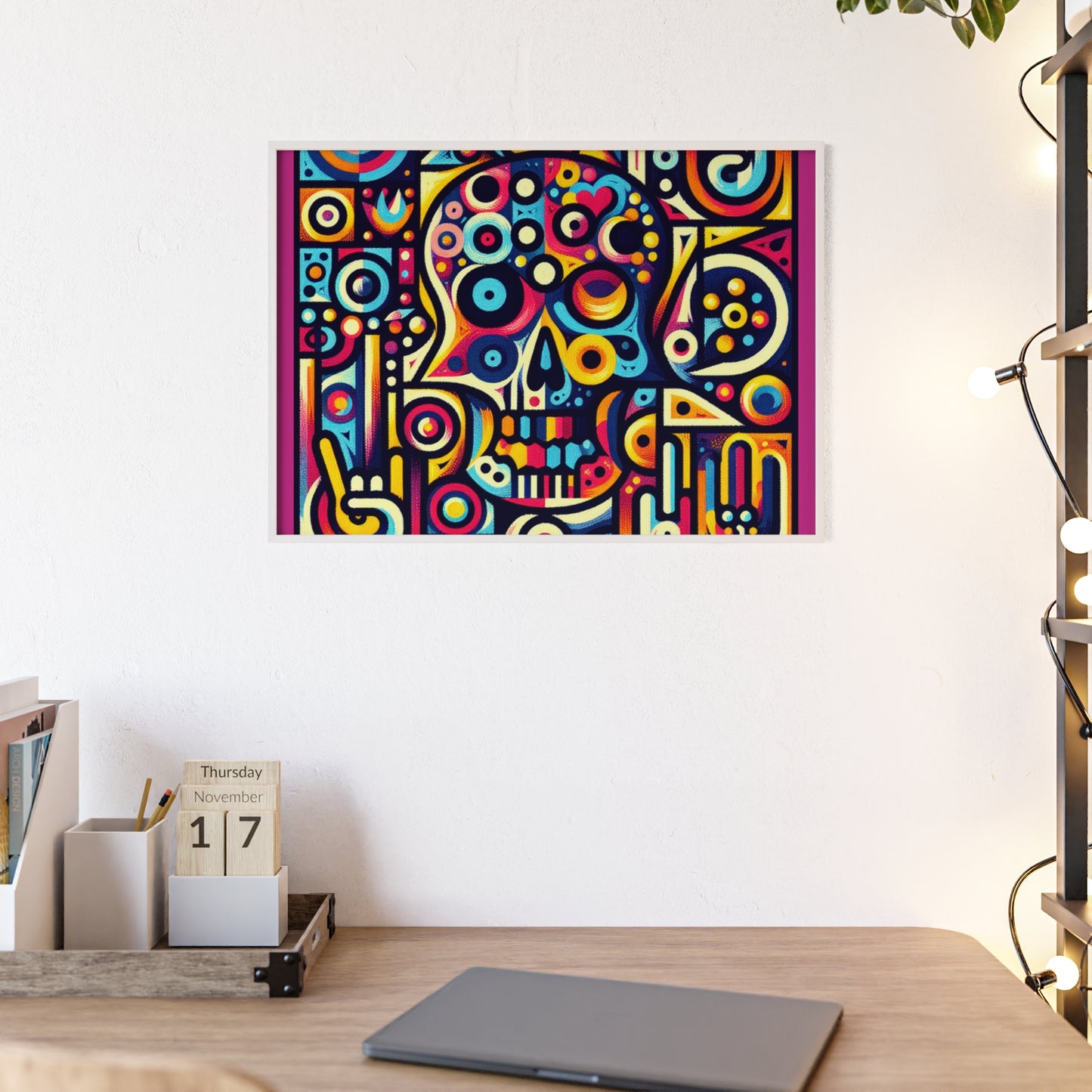Skull Rock N Roll Posters with Wooden Frame