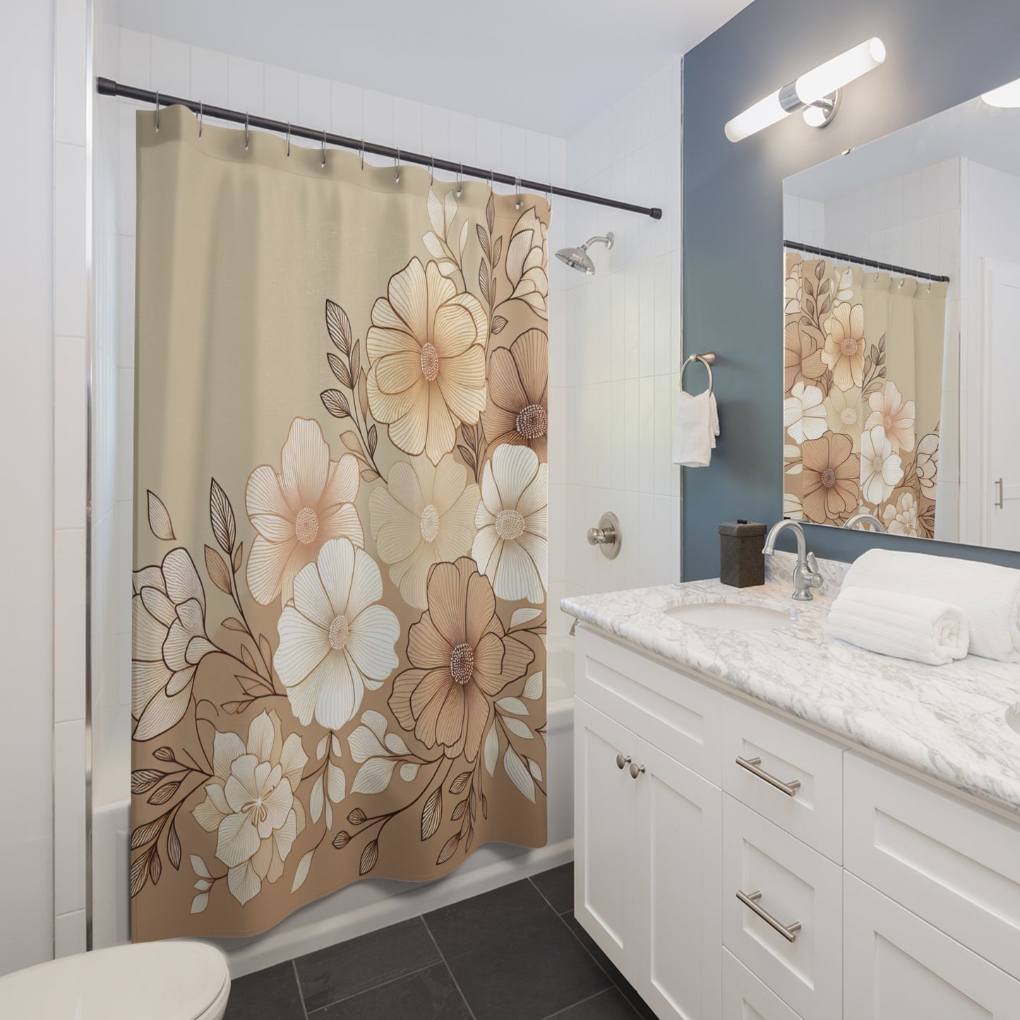Floral Elegance Shower Curtain - Vintage Flower Design for Chic Bathrooms