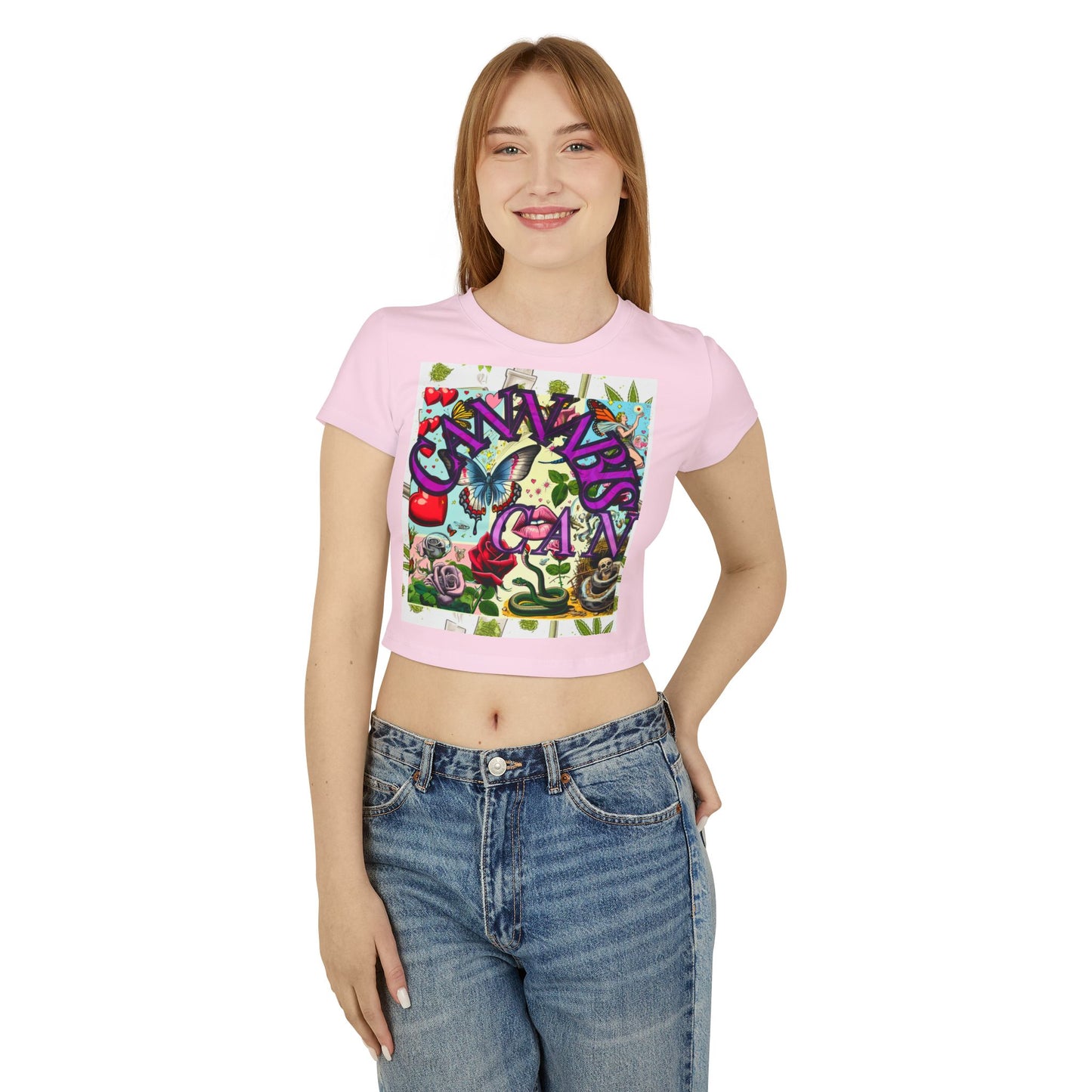 Colorful Graphic Baby Tee for Women - Floral & Butterfly Design