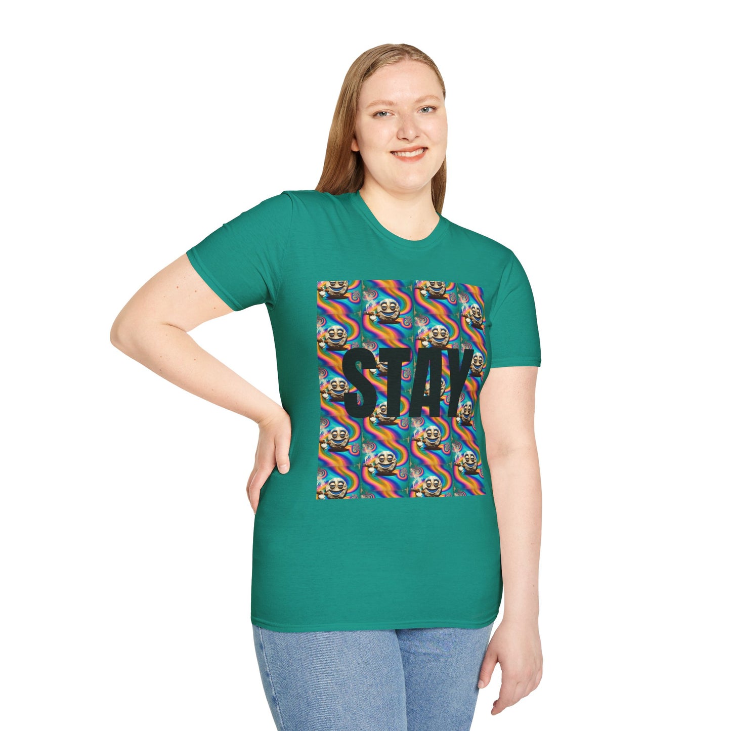 Stay Stoned Unisex Softstyle T-Shirt - Retro Vibe Graphic Tee for Fun Gatherings