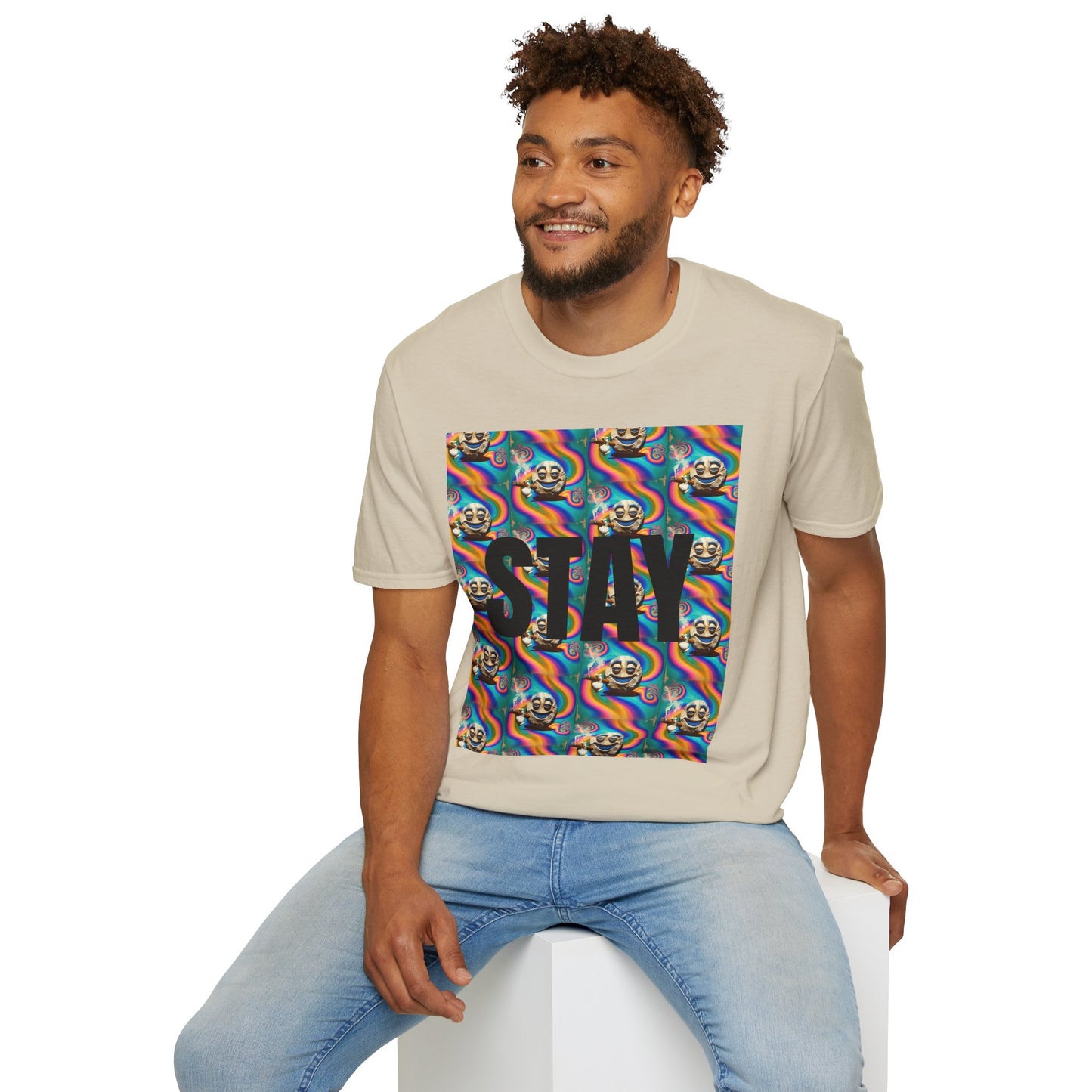 Stay Stoned Unisex Softstyle T-Shirt - Retro Vibe Graphic Tee for Fun Gatherings