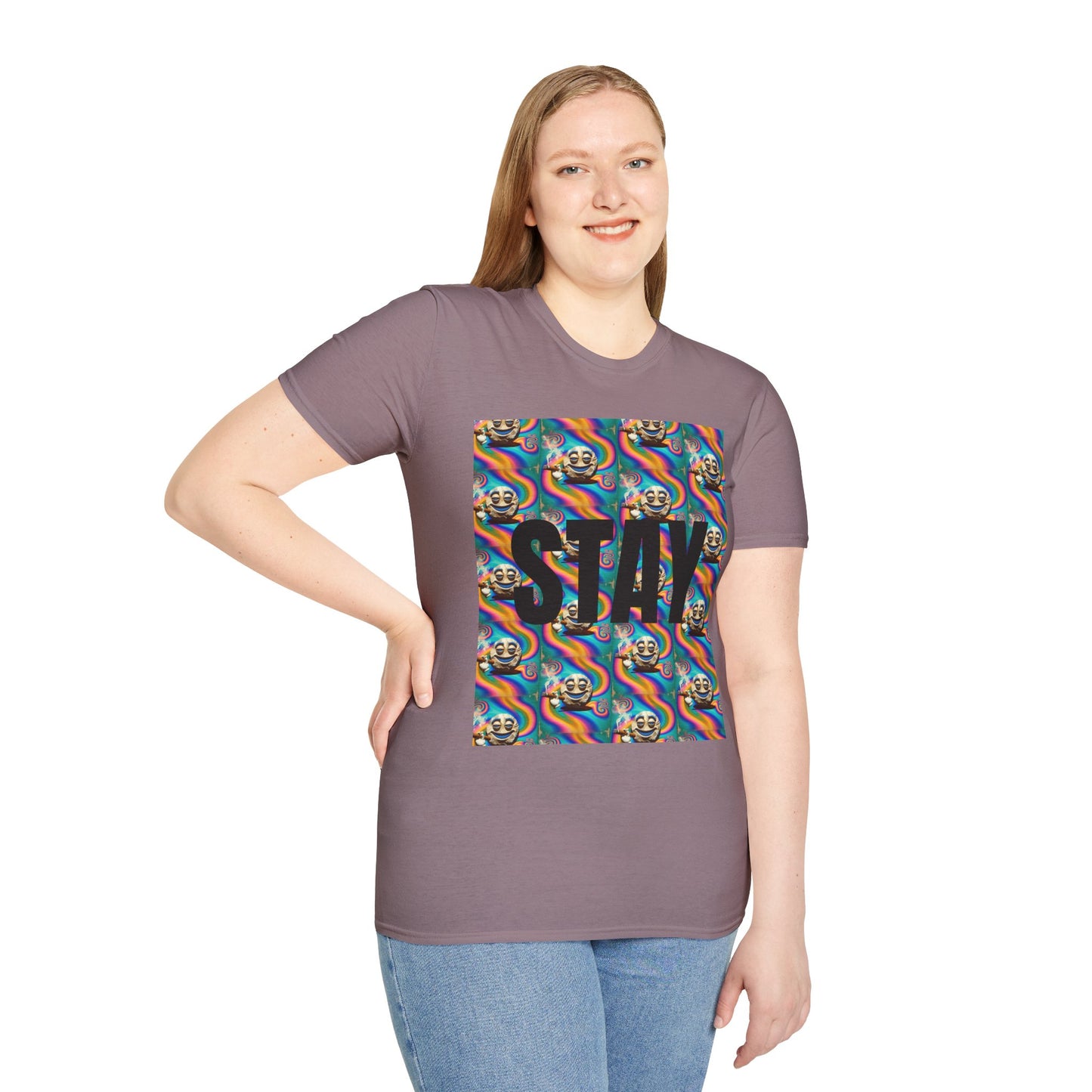 Stay Stoned Unisex Softstyle T-Shirt - Retro Vibe Graphic Tee for Fun Gatherings