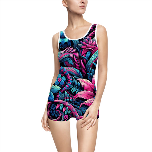 Women's Vintage Floral Swimsuit - Colorful Tropical Design for Summer Fun