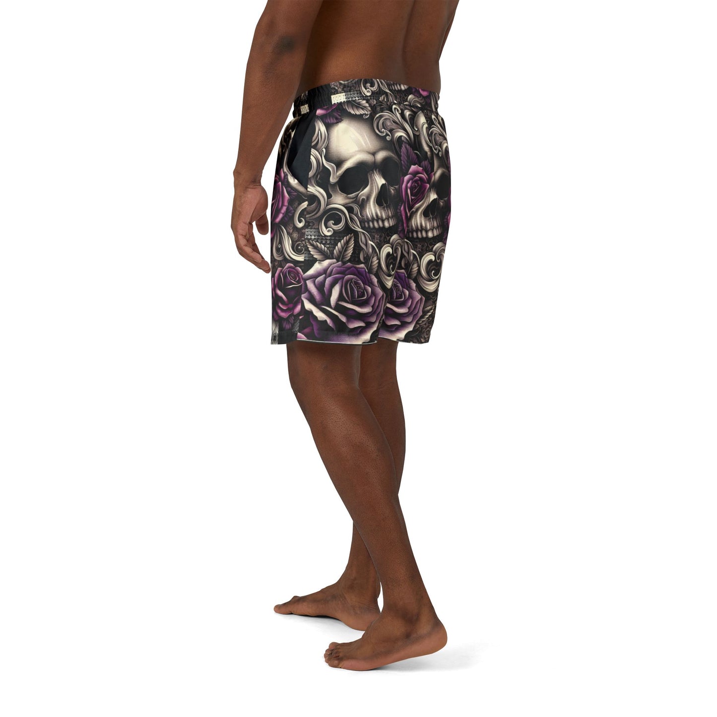 Stylish Unisex Swim Shorts with Skull and Rose Design