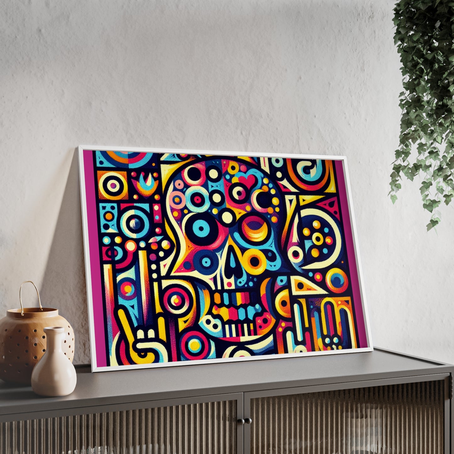 Skull Rock N Roll Posters with Wooden Frame