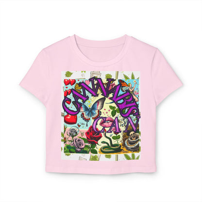 Colorful Graphic Baby Tee for Women - Floral & Butterfly Design