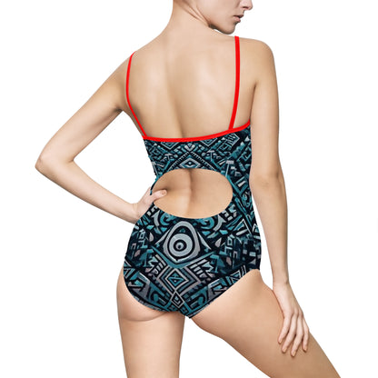 Elegant Blue Tribal Women's One-Piece Swimsuit for Beach Days