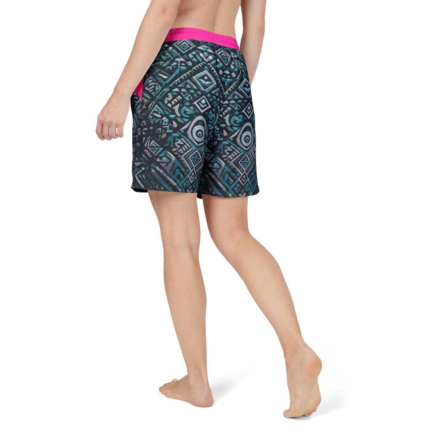 Trendy Unisex Swim Shorts with Vibrant Aztec Pattern