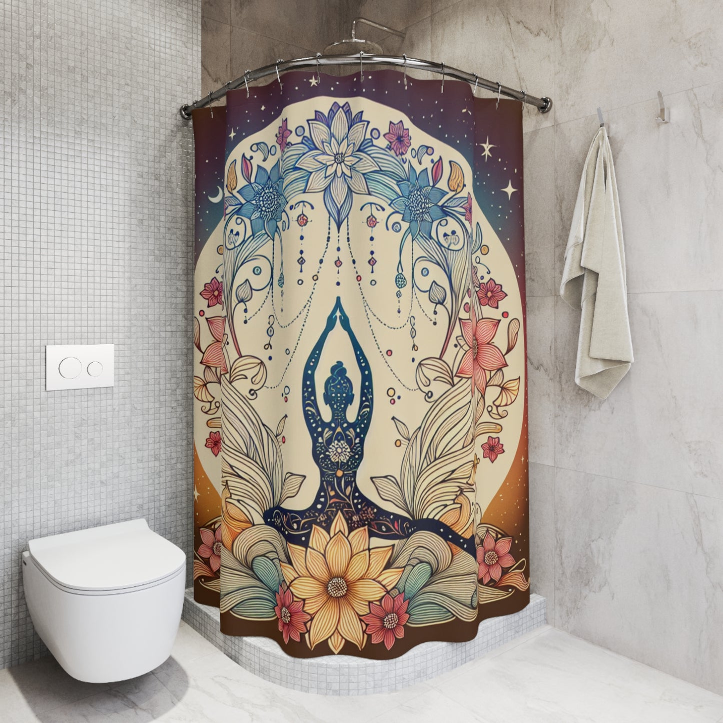Bohemian Floral Yoga Shower Curtain - Zen Home Decor