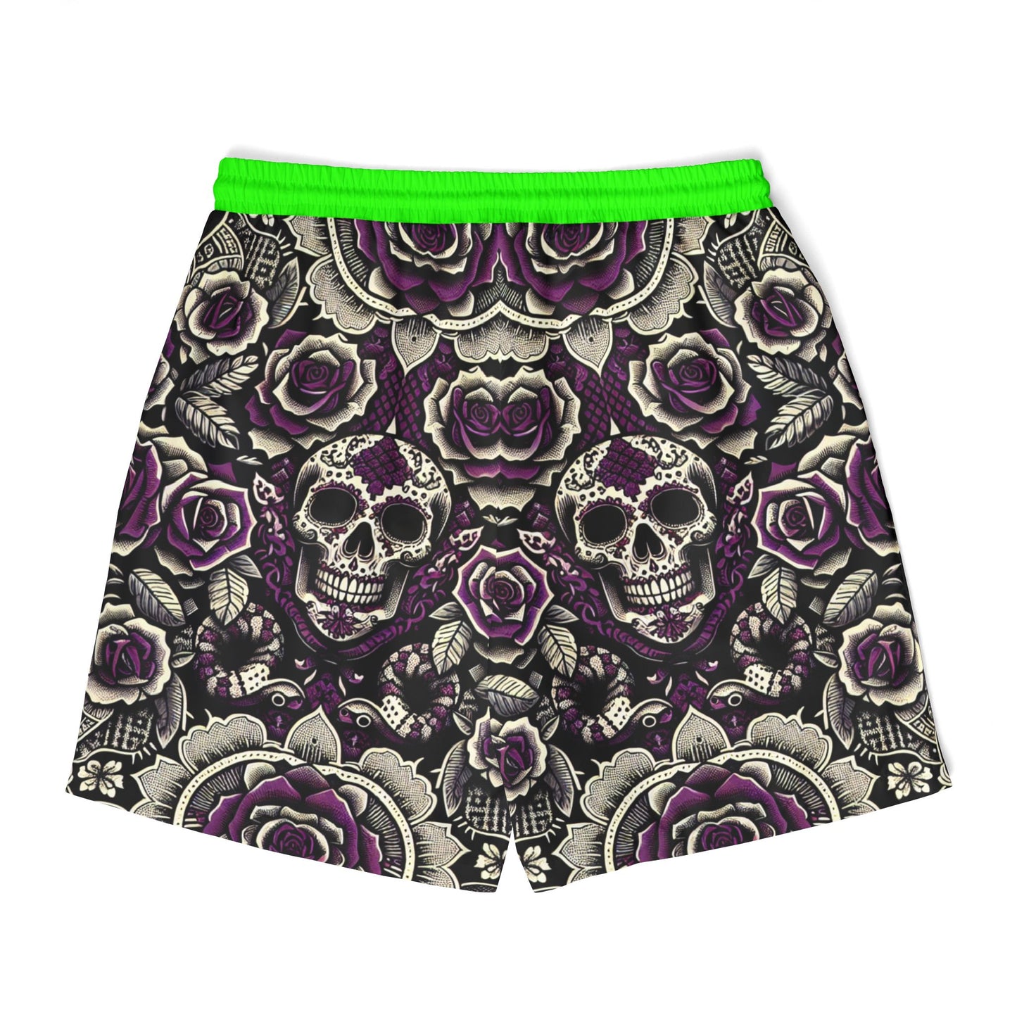 Bold Skull & Rose Unisex Swim Shorts - Edgy Beachwear for Summer Fun