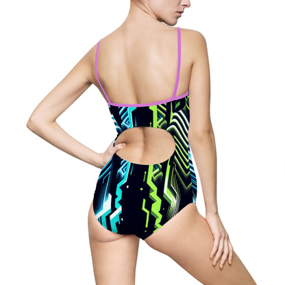 Vibrant Geometric Women's One-Piece Swimsuit - Perfect for Summer Fun