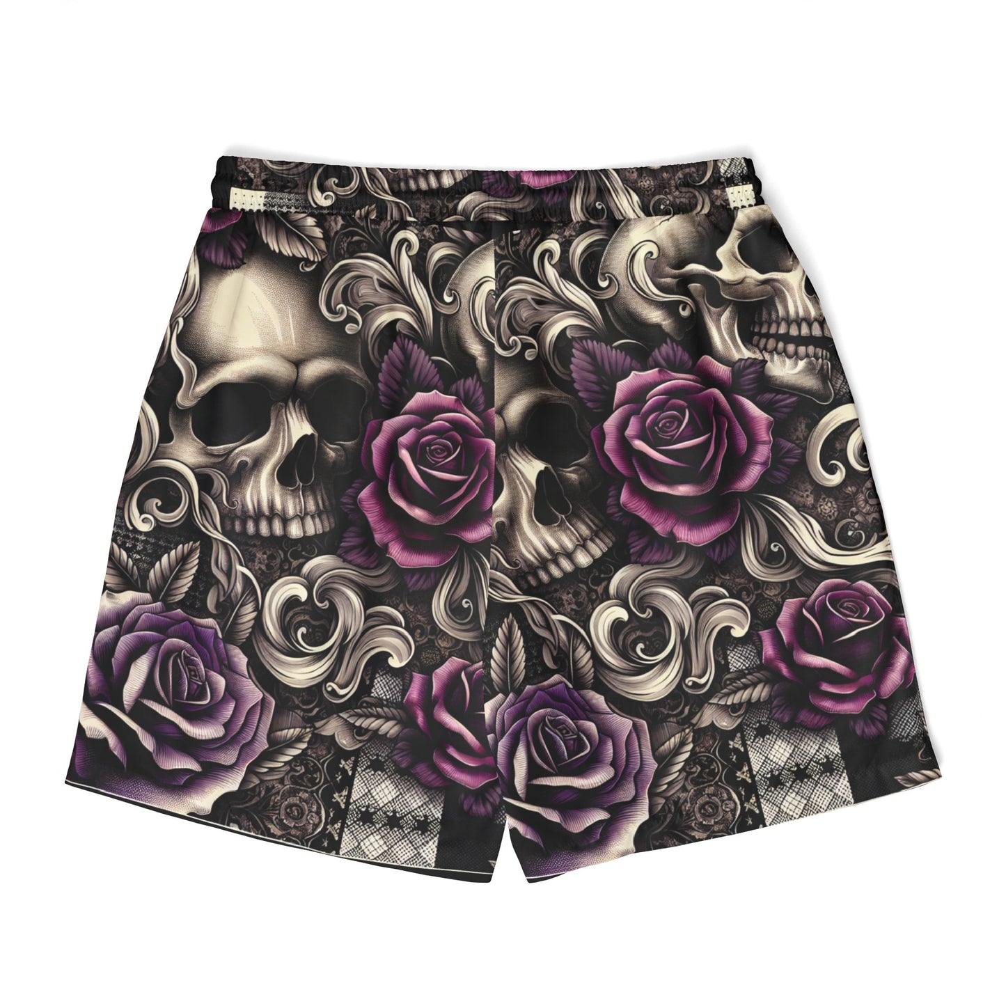Stylish Unisex Swim Shorts with Skull and Rose Design
