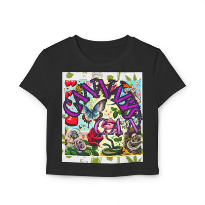 Colorful Graphic Baby Tee for Women - Floral & Butterfly Design