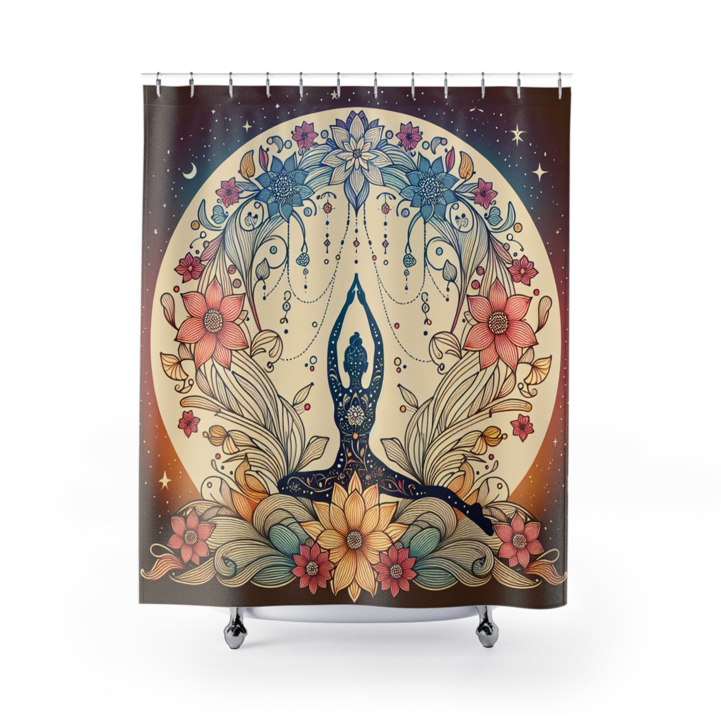 Bohemian Floral Yoga Shower Curtain - Zen Home Decor