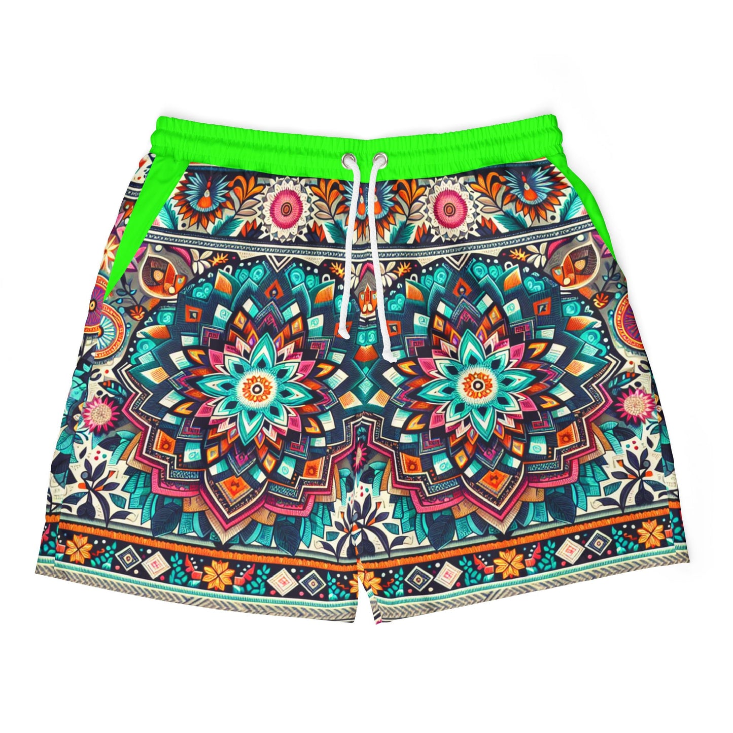 Vibrant Mandala Unisex Swim Shorts - Colorful Beachwear for Summer Fun