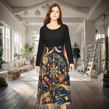 Gothic Women's Long Sleeve Dance Dress (AOP)